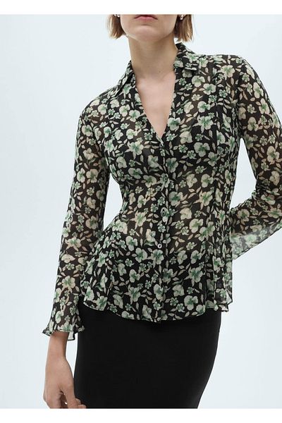 MANGO Woman Floral Tulle Shirt