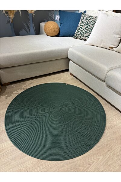 MaVaux Jüt Yuvarlak Hasır Görünümlü Klasik Halı Kilim