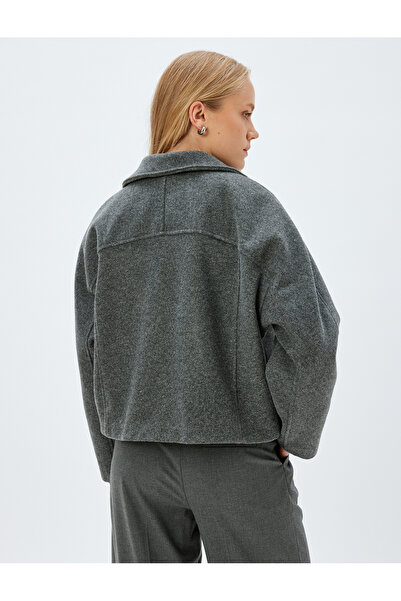 Koton Stamped Crop Jacket - with Buttons and Pockets