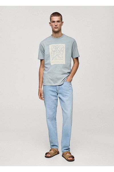MANGO Man T-shirt από 100% βαμβάκι με στάμπα στο στήθος