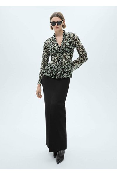 MANGO Woman Floral Tulle Shirt