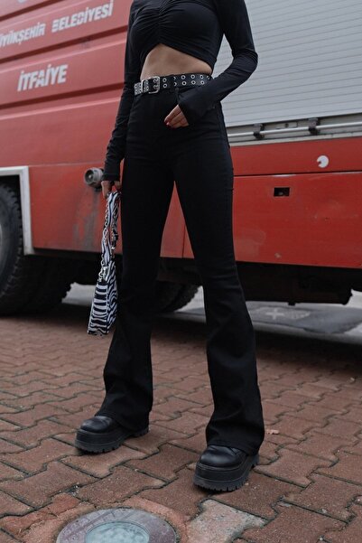 ByCukurovaFrango BY-8990 Μαύρο ισπανικό τζιν παντελόνι ψηλόμεσο που δεν ξεθωρ...