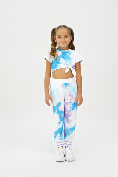 Panço Kız Çocuk Batik Desenli Beyaz Crop