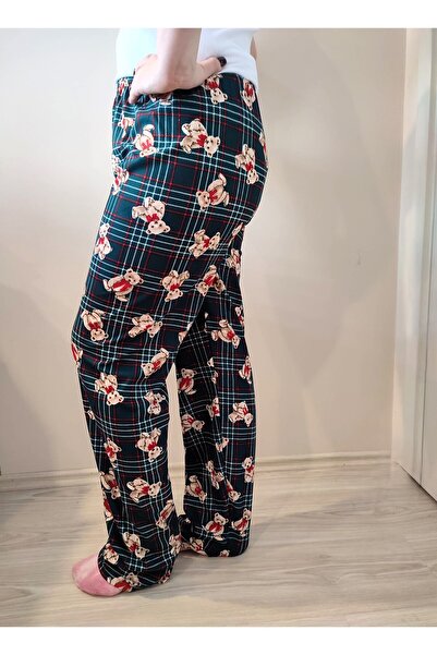 enmodaiçgiyim Γυναικείες πιτζάμες με πράσινο αρκουδάκι με σχέδιο σουέντ