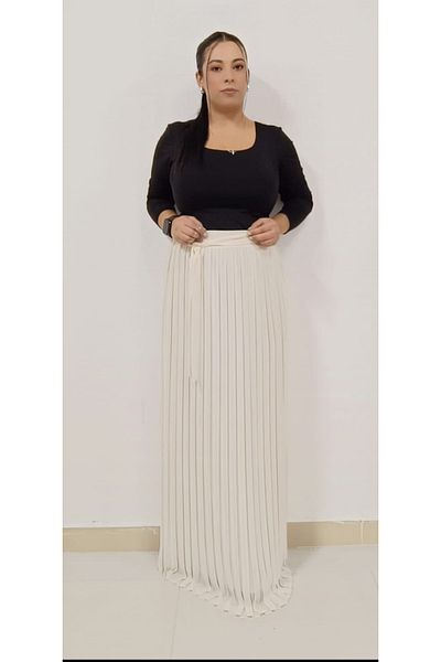 AKŞEN GİYİM Μακριά φούστα σιφόν Plus Size - Πλισέ, φόδρα και ελαστική φούστα ακορντεόν με ζώνη μέσης