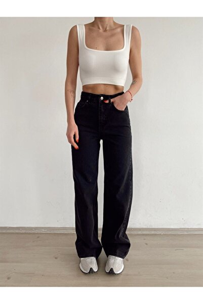 JAXEN Ns-78774 Non-Fading Black Stretch Fabric Super High Waist Loose Wide Le...