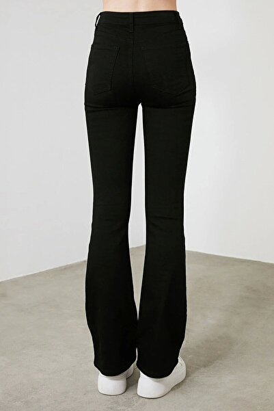 ByCukurovaFrango Tommy Women Colorfast Μαύρο Σούπερ Ψηλόμεσο Lycra Flare Ισπανικό Τζιν Pantalon Jeans