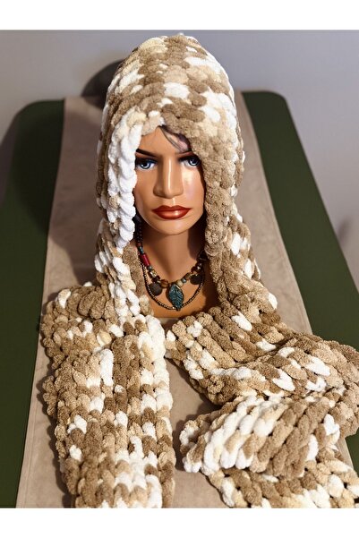 Zuviel Deco Handmade Handmade knitted puffy fleece scarf beret