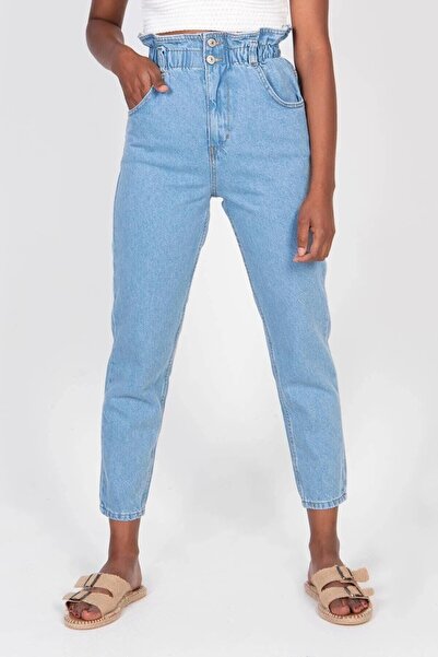 ByCukurovaFrango Monera Rosa Ζώνη Ψηλόμεσο Mom Jeans με κορδόνι