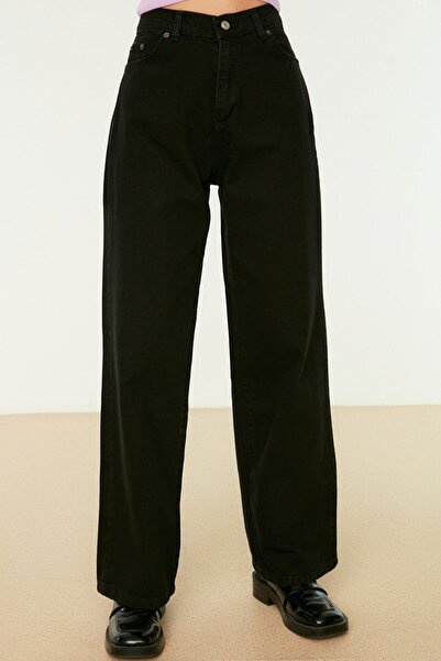 ByCukurovaFrango By-2659 Non-Fading Black Lycra Super High Waist Loose Wide L...