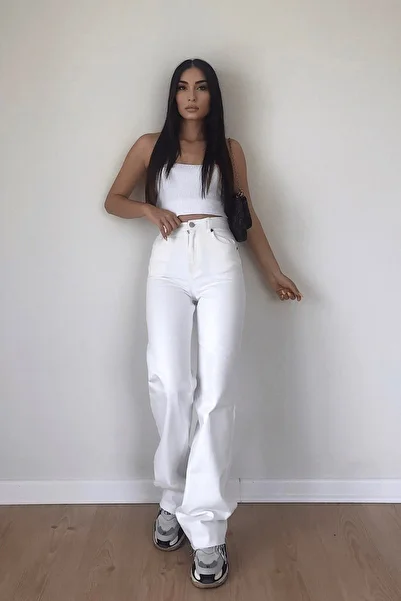 ByCukurovaFrango White Wide Leg Effect Zippered Super High Waist Jeans Loose Jeans (New Season)