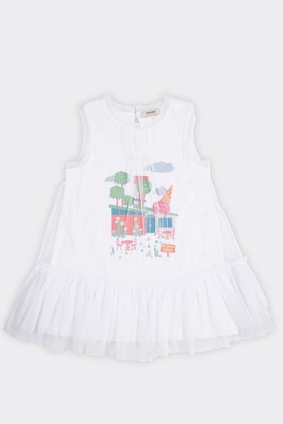 Panço Weißes Tüllkleid für Babys mit bedrucktem Detail