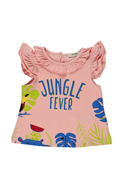 Panço Kız Bebek Kolları Ve Yakası Büzgülü Somon Tişört