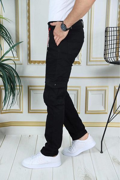 PHANTOM JEANS Men's Black Lycra Flexible Cargo Pants - Gabardine/Canvas Bellows, Commando Pocket