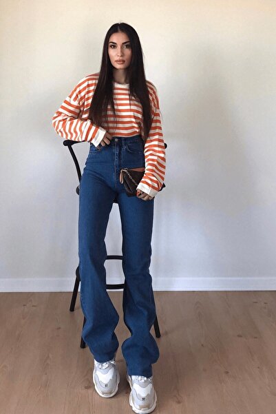 ByCukurovaFrango Navy Blue Comfortable Fit Wide Leg Jeans - Loose Super High ...