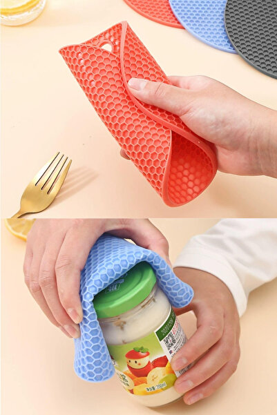 grimorlife Practical Silicone Trivet Honeycomb Patterned Griddle Mold Round Colored Silicone Trivet - 1 Piece