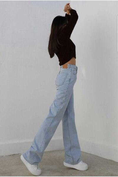 ByCukurovaFrango Ice Blue Casual Palazzo Wideleg Jean Power Lycra Γυναικεία ψηλή μέση Gathererfrango