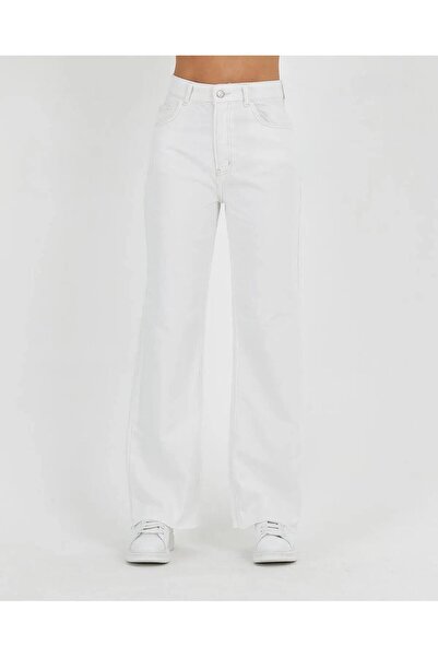 ByCukurovaFrango By-3216 Jeans White High Waist Boyfriend Wide-Leg Denim Pants