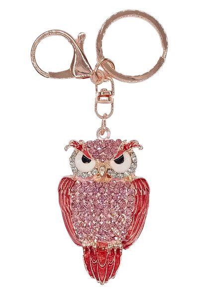 Dünyadan Hediyeler Pink Owl Keychain with Crystal Stones No.3