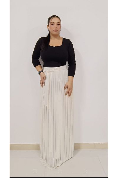 AKŞEN GİYİM Μακριά φούστα σιφόν Plus Size - Πλισέ, φόδρα και ελαστική φούστα ακορντεόν με ζώνη μέσης