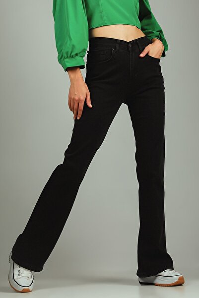 ByCukurovaFrango By-5005 Women's Lycra Spanish Flare Jeans Black High Waist D...