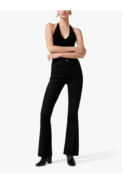 JAXEN NS-19477 talie înaltă Black evazat Jeans L material elastic Pantaloni d...