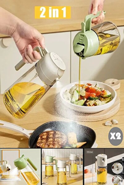Rosemor 2'Set Çift Fonksiyonlu Cam Yağdanlık 450ml Zeytinyağı Sıvıyağ Şişesi ...