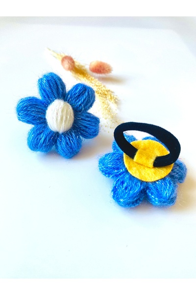 seyranat 2-компонентна синя еластична плетена щипка за коса с маргаритка за м...