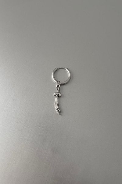 Jaida Moda Unisex Silver Elephant Sword Hz. Ali Dangle Steel Hoop Earrings