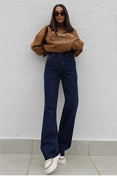 ByCukurovaFrango 90's Toweer Navy Blue Washed Lycra Super High Waist Loose Je...