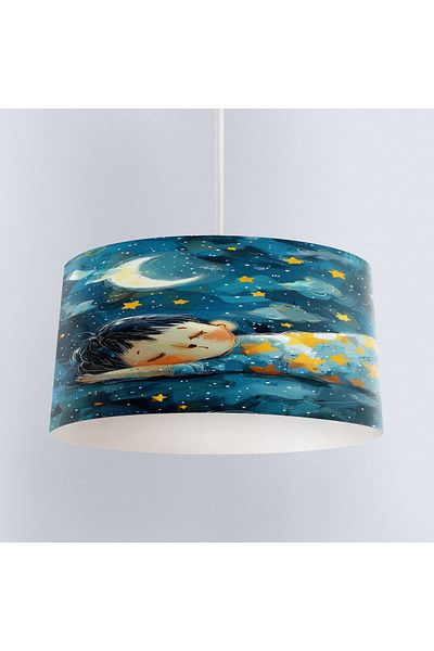 Else Dekor Blue Yellow Moon Sleeping Boy Patterned Boy's Room Pendant Lamp Chandelier Model