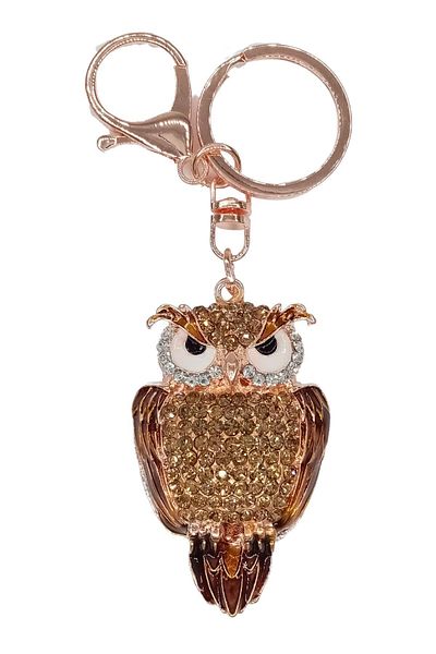Dünyadan Hediyeler Gold Owl Keychain with Crystal Stones No.2