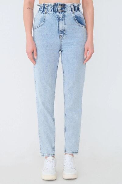 JAXEN NS-48397 Jeans talie înaltă Pantaloni Mom Jeans cu curea cu șnur