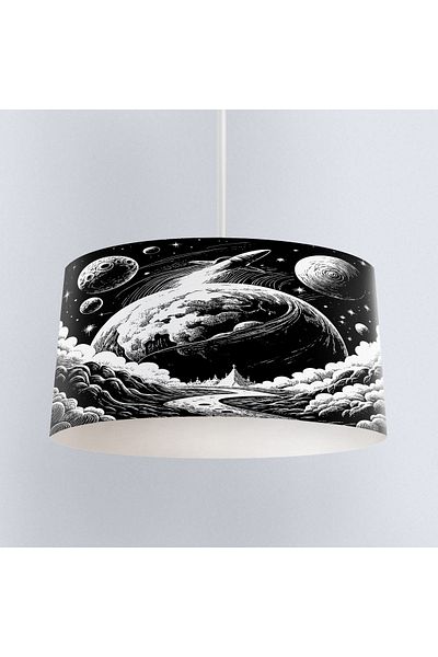 Else Dekor Black and White Space Moon Planet Patterned Children's Room Pendant Chandelier Model