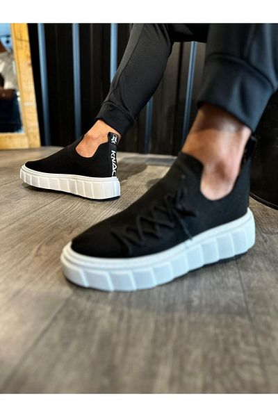 Knack High Sole Casual Shoes 1025 Black (White Sole)