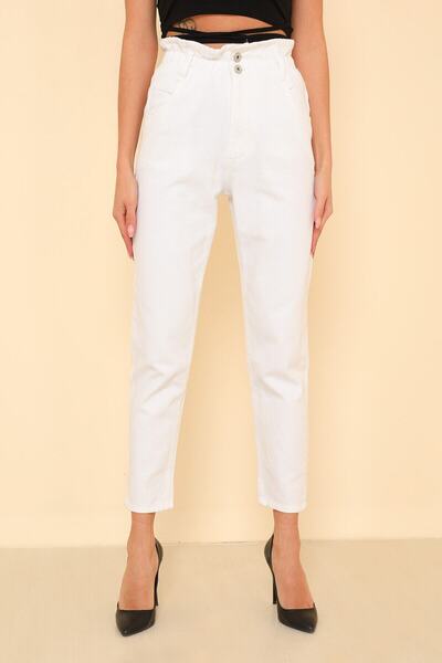 MAKRAS EXCLUSIVE A147701 Jeans cu talie înaltă, cu centură, pantaloni Mom Jeans