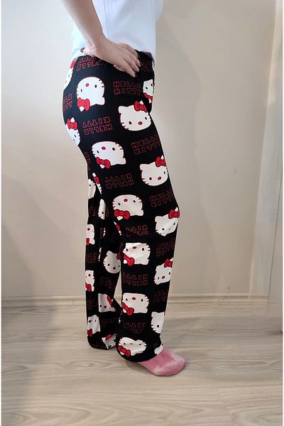 enmodaiçgiyim Pantaloni de pijama de damă din piele intoarsa cu model negru