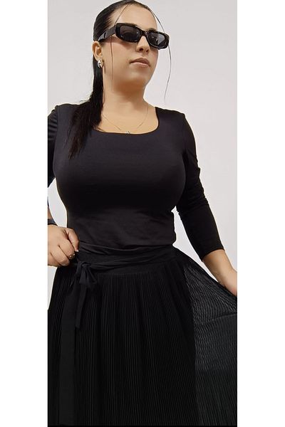 AKŞEN GİYİM Plus Size Chiffon Dizati - Πλισέ, φόδρα και ζώνη ελαστική φούστα ακορντεόν