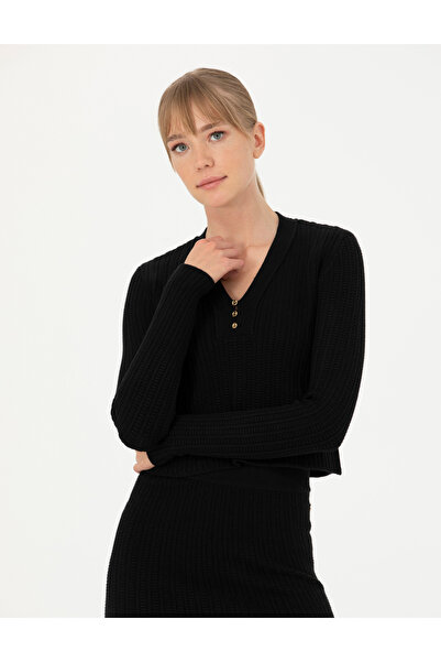 Pierre Cardin Black Ex Slim Fit V-Neck Sweater 50276214 -Vr046