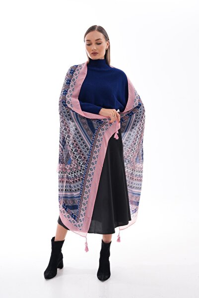Axesoire 15239 Patterned Tasseled Pink Shawl