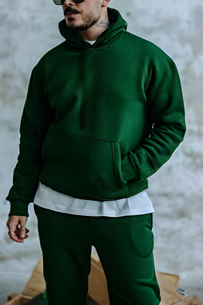 ruNadeS Ανδρικό σετ φούτερ με μαλακή υφή, φαρδιά εφαρμογή καγκουρό με τσέπες και ελαστικά πόδια - Casual