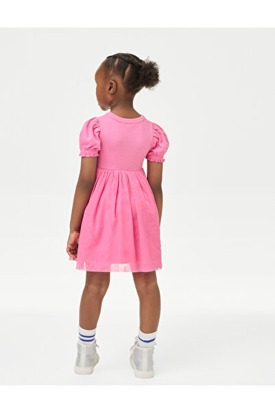 Marks & Spencer Saf Pamuklu Kısa Kollu Disney™ Daisy Duck Elbise (2-7 Yaş)