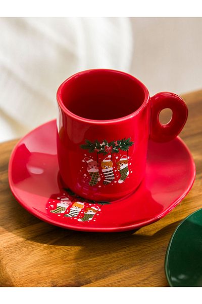 LC Waikiki Mixed Printed New Year Themed Porcelain Coffee Cup Set 90 ml