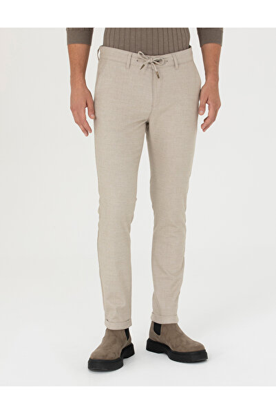 Pierre Cardin Bej Slim Fit Bağcıklı Kanvas Pantolon 50278467-VR011