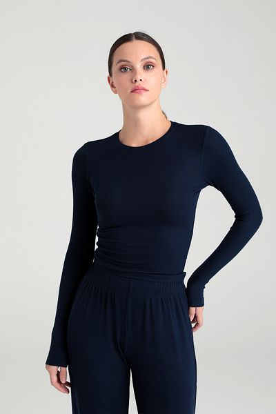 SHEISMONO Μπλούζα με στρογγυλή λαιμόκοψη με μαλακή ράβδο Navy Blue