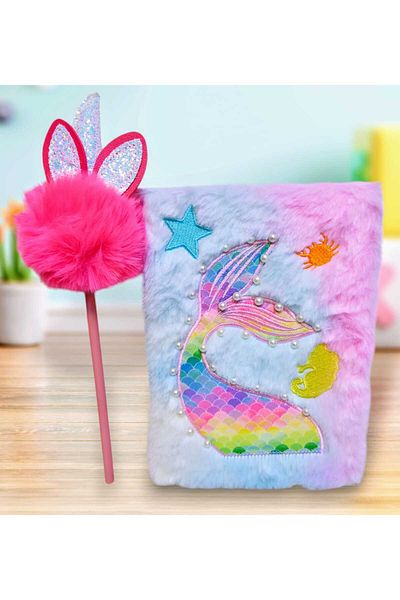 izmir yazici servis Mermaid Scrapbook Ornate Feathered Plush Sequin Memory Poetry Notebook Pompom Pencil Gift