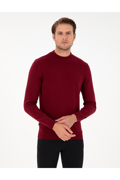 Pierre Cardin Vişne Slim Fit Quarter Collar Basic Knitwear Sweater 50296564-V...