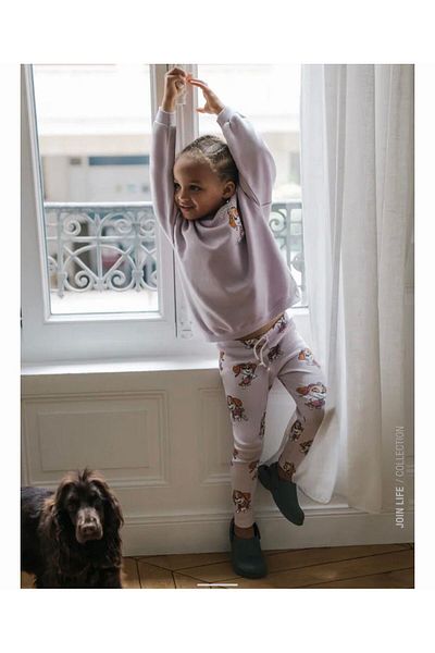 Magu Girl's Paw Petrol Patterned Winter 3 Thread Cotton Sweatshirt Tights Top and Bottom Set