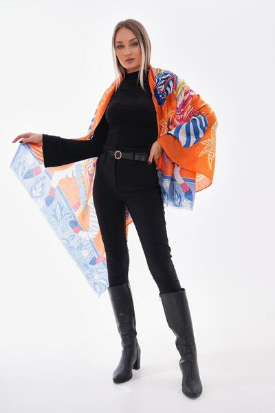 Axesoire 15218 Horse Patterned Orange Shawl
