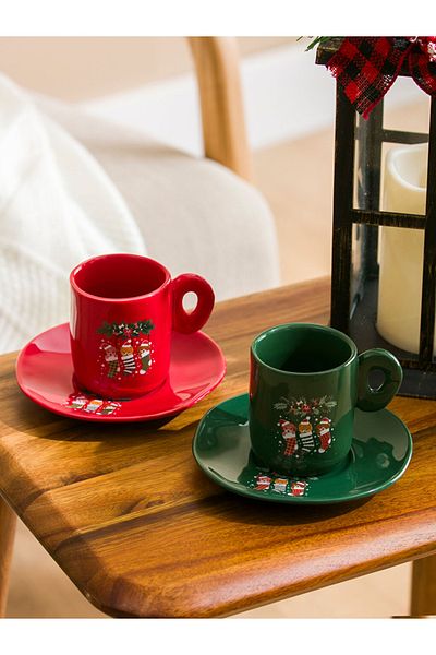 LC Waikiki Mixed Printed New Year Themed Porcelain Coffee Cup Set 90 ml